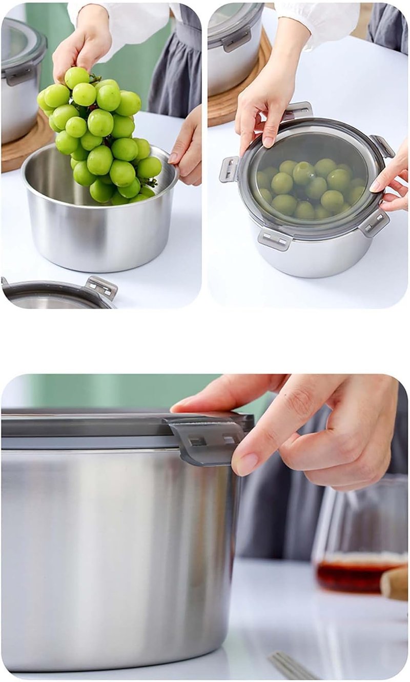 GRFELI Rozsdamentes Acél Ételtároló Dobozok Légmentes Fedéllel, Bento Uzsonnás Doboz Szett 4db (300ml+550ml+950ml+2000ml)