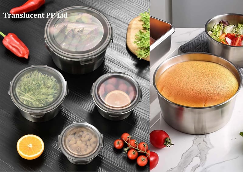 GRFELI Rozsdamentes Acél Ételtároló Dobozok Légmentes Fedéllel, Bento Uzsonnás Doboz Szett 4db (300ml+550ml+950ml+2000ml)
