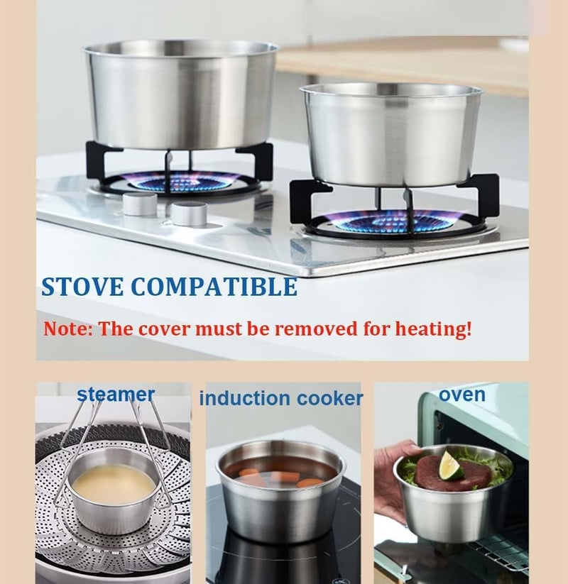 GRFELI Rozsdamentes Acél Ételtároló Dobozok Légmentes Fedéllel, Bento Uzsonnás Doboz Szett 4db (300ml+550ml+950ml+2000ml)