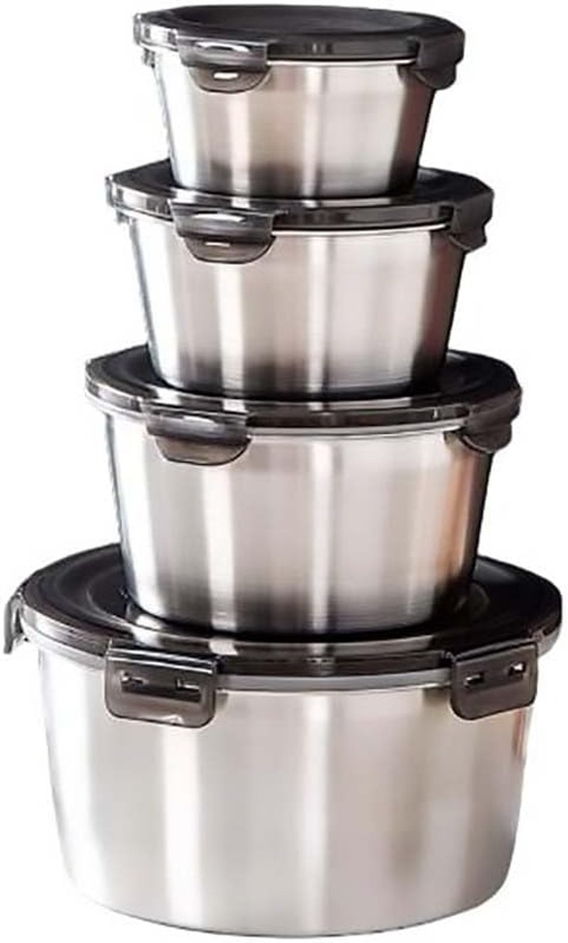 GRFELI Rozsdamentes Acél Ételtároló Dobozok Légmentes Fedéllel, Bento Uzsonnás Doboz Szett 4db (300ml+550ml+950ml+2000ml)