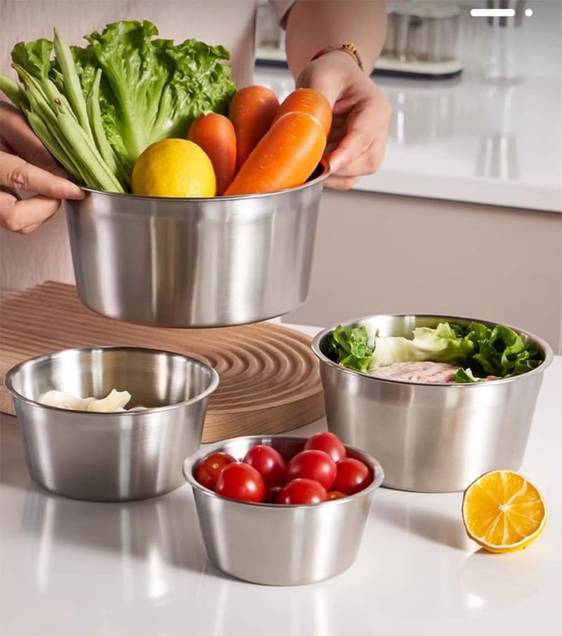 GRFELI Rozsdamentes Acél Ételtároló Dobozok Légmentes Fedéllel, Bento Uzsonnás Doboz Szett 4db (300ml+550ml+950ml+2000ml)