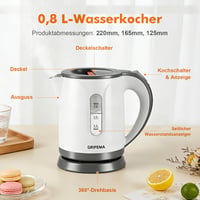 GRIFEMA 0,8L Elektromos Vízforraló 1100W - Gyors Forralás, Csökkentett Zaj, BPA-Mentes, Utazó Teafőző Automata Lekapcsolással 9