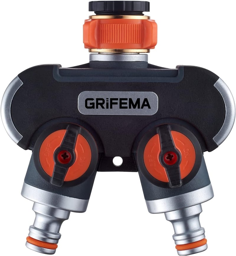 GRIFEMA 2 utas vízcsap elosztó 3/4 és 1/2 col csatlakozással, szabályozható vízáram - 12 cm × 12.7 cm × 5.4 cm, 2-way splitter