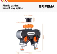 GRIFEMA 2 utas vízcsap elosztó 3/4 és 1/2 col csatlakozással, szabályozható vízáram - 12 cm × 12.7 cm × 5.4 cm, 2-way splitter 2