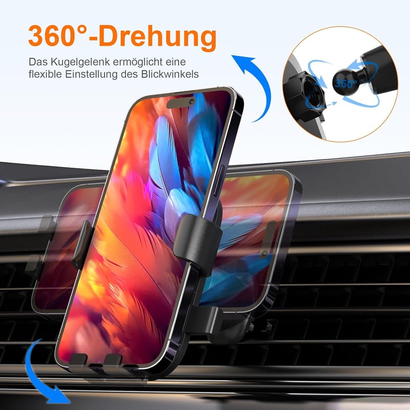GRIFEMA Autós Telefontartó Szellőzőrácsra, Automatikus Rögzítés, 360° Forgatható, Univerzális
