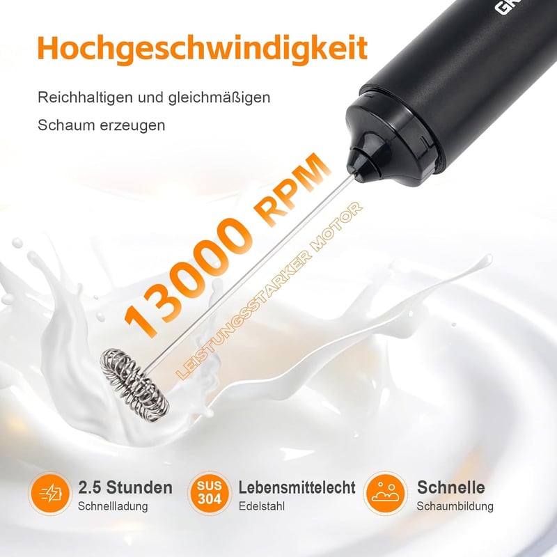 GRIFEMA Elektromos Tejhabosító, Hordozható, Újratölthető, 13000 rpm