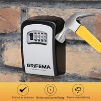 GRIFEMA GA1003 Nástenný trezor na kľúče so 4-miestnym kódom, skrinka na kľúče z liateho zinku odolná voči poveternostným vplyvom s držiakom na karty, sivá 6