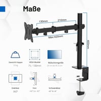 GRIFEMA GB2001-1 Držiak na monitor pre obrazovky 13-32", VESA 75x75/100x100, sklápací, otočný, výškovo nastaviteľný, max. 10 kg, čierny 2