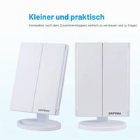 GRIFEMA GF1001W LED kozmetické zrkadlo, trojité skladacie stolové zrkadlo, 32 LED diód, 3x/2x/1x zväčšenie, otočné o 360°, dotyková obrazovka, biele 5