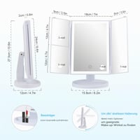 GRIFEMA GF1001W LED kozmetické zrkadlo, trojité skladacie stolové zrkadlo, 32 LED diód, 3x/2x/1x zväčšenie, otočné o 360°, dotyková obrazovka, biele 2