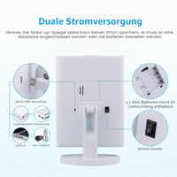 GRIFEMA GF1001W LED kozmetické zrkadlo, trojité skladacie stolové zrkadlo, 32 LED diód, 3x/2x/1x zväčšenie, otočné o 360°, dotyková obrazovka, biele 6