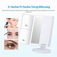 GRIFEMA GF1001W LED kozmetické zrkadlo, trojité skladacie stolové zrkadlo, 32 LED diód, 3x/2x/1x zväčšenie, otočné o 360°, dotyková obrazovka, biele 4