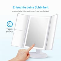 GRIFEMA GF1001W LED kozmetické zrkadlo, trojité skladacie stolové zrkadlo, 32 LED diód, 3x/2x/1x zväčšenie, otočné o 360°, dotyková obrazovka, biele 3