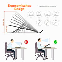 GRIFEMA Stolový stojan na notebook, 7-stupňový nastaviteľný hliníkový držiak na notebook s taškou, skladací ergonomický stojan na notebook pre 10-15,6-palcové zariadenia 2