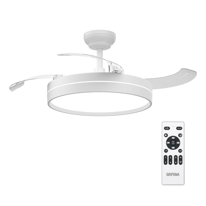 GRIFEMA Stropni ventilator sa svjetlom i daljinskim upravljačem, 30W DC motor, 107 cm, 6 brzina, kontinuirano podešavanje svjetline i temperature boje