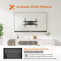 Suport TV de perete GRIFEMA pentru televizoare de 32-80 inchi, max. 60 kg, pivotant ±60°, înclinabil +8°/-12°, compatibil VESA, pentru televizoare plate și curbate, negru 2