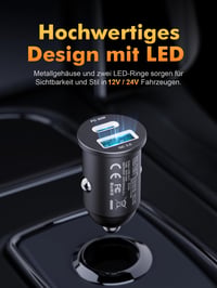 GRIFEMA USB-C nabíjačka do auta, 30W, rýchle nabíjanie PD a QC3.0, 12V adaptér do autozapaľovača 2