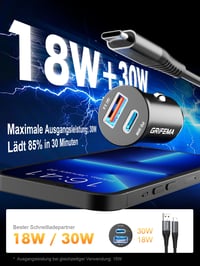 GRIFEMA USB-C nabíjačka do auta, 30W, rýchle nabíjanie PD a QC3.0, 12V adaptér do autozapaľovača 4