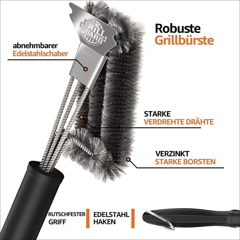 Grill Guard 34 cm rozsdamentes acél grillkefe és kaparó - Weber és gázgrill tisztítóeszköz