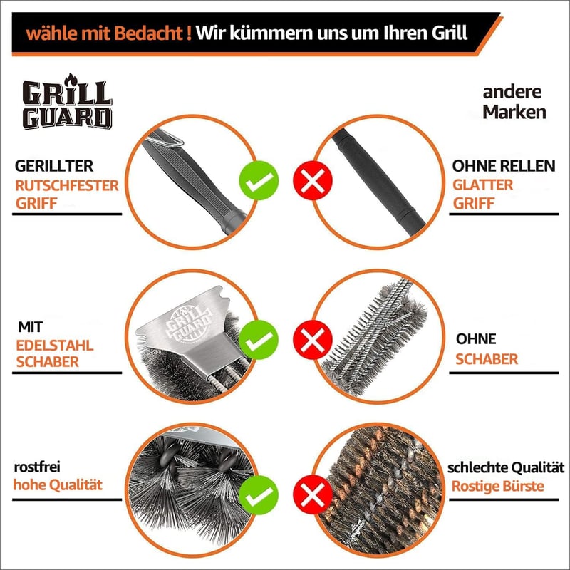 Grill Guard 34 cm rozsdamentes acél grillkefe és kaparó - Weber és gázgrill tisztítóeszköz