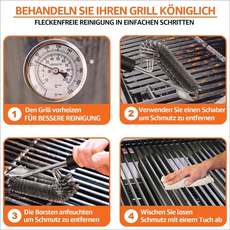 Grill Guard 34 cm rozsdamentes acél grillkefe és kaparó - Weber és gázgrill tisztítóeszköz