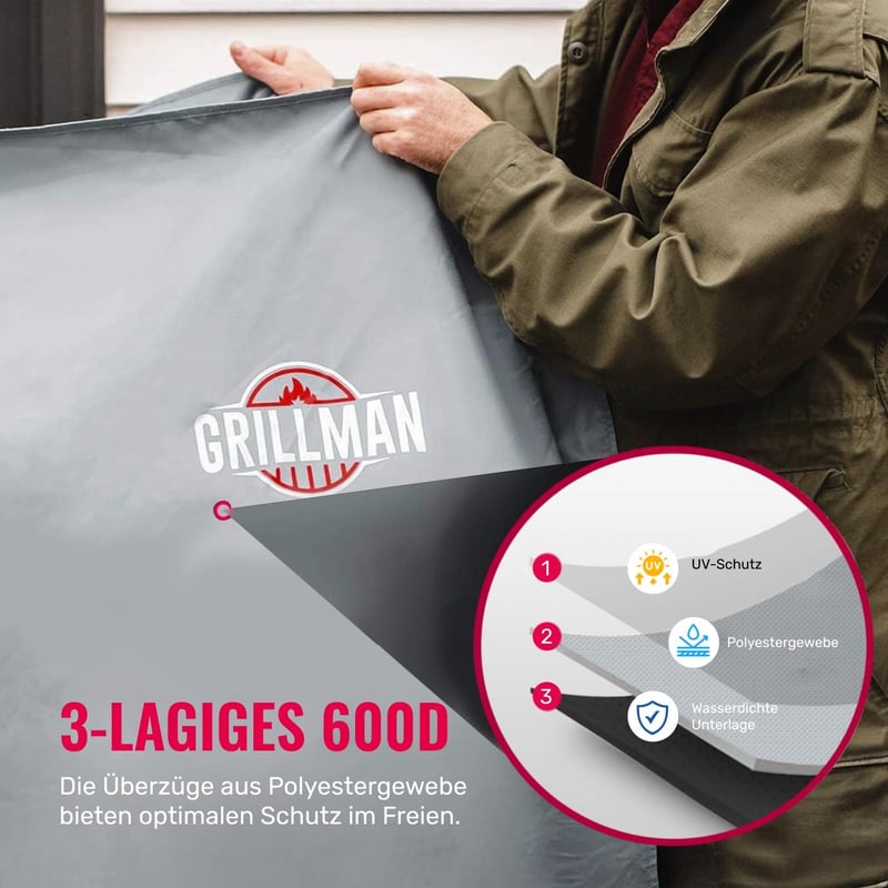Grillman Grill Takaró 132x66x109cm Vízálló Esővédő BBQ Fedél Szürke