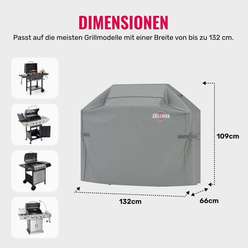 Grillman Grill Takaró 132x66x109cm Vízálló Esővédő BBQ Fedél Szürke