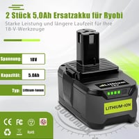 Gripkankg 2 db 5,0Ah csere 18V Liion akkumulátor Ryobi ONE Plus P108 P104 P105 P107 RB18L50 RB18L40 RB18L25 RB18L15 RB18L13 LED kijelzővel 2