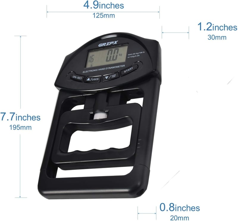 GRIPX Digitális Kézerő Mérő Dinamométer Fekete Sportos Kézfogás Erősség Tesztelő 90kg Kapacitás Elektronikus - black