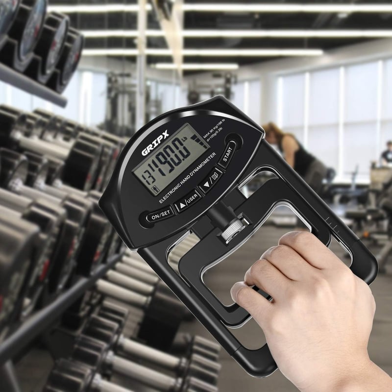 GRIPX Digitális Kézerő Mérő Dinamométer Fekete Sportos Kézfogás Erősség Tesztelő 90kg Kapacitás Elektronikus - black