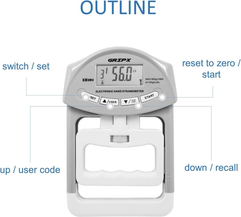 GRIPX Digitális Kézerő Mérő Dinamométer Szürke 90kg Kapacitás Elektronikus Markolat Erősség Teszter Fitness Edzés