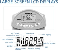 GRIPX Digitális Kézerő Mérő Dinamométer Szürke 90kg Kapacitás Elektronikus Markolat Erősség Teszter Fitness Edzés 7