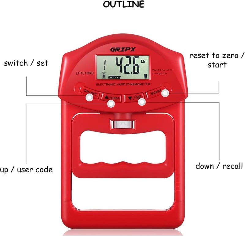GRIPX Digitális Kézierő Mérő 90 kg Kapacitás Automata Detektálás