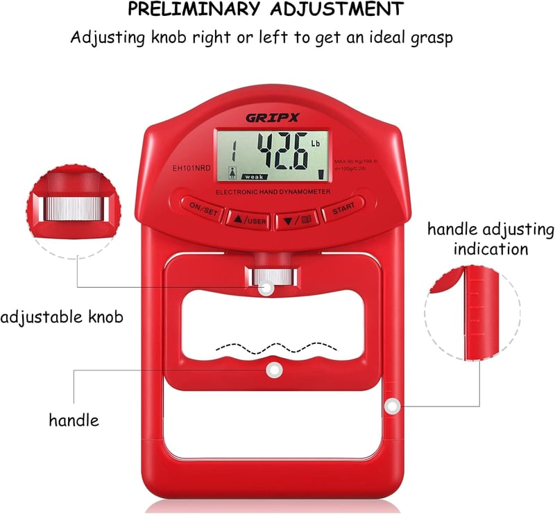 GRIPX Digitális Kézierő Mérő 90 kg Kapacitás Automata Detektálás