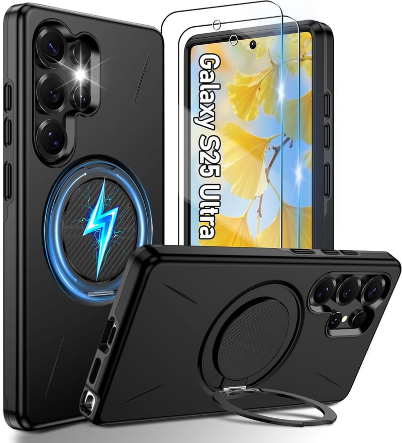 Gritup Samsung Galaxy S25 Ultra MagSafe tok - dupla rétegű, kitámasztóval, fekete
