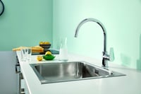 Baterie de bucătărie monocomandă GROHE BauEdge, 332 mm, crom, pivotare 360°, cartuș ceramic 28 mm, racord 3/8 inch, 31367001 6