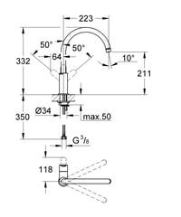 Baterie de bucătărie GROHE BauEdge cu pipă înaltă, rotire la 360°, cartuș ceramic, monocomandă, crom, 31367000 2