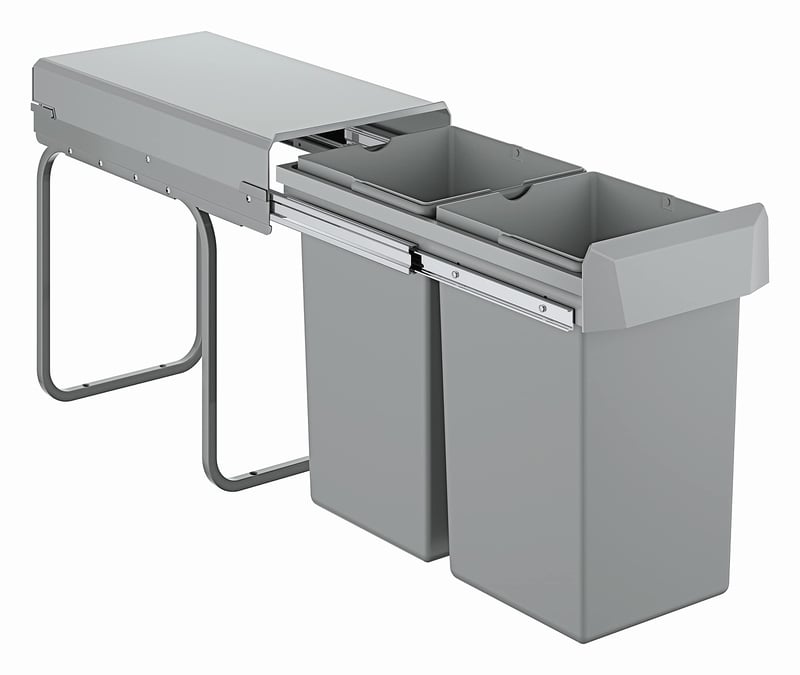 Sistem de sortare a deșeurilor de bucătărie GROHE Blue 40855000, 2x15L, compartiment dublu, montare pe bază, pentru ușă de 30 cm, gri