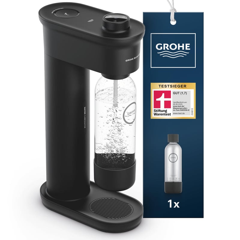 Grohe Blue Fizz 31943K00 set za gaziranu vodu – 3 razine gaziranja, bez CO2 boce, boca od 0,85 L + prašak za čišćenje, crna