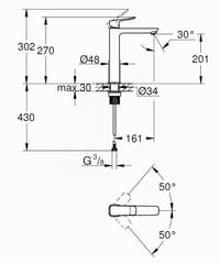 GROHE Dice 1018920000 magasított mosdócsap vízmegtakarító, 27 cm, felugró lefolyóval, 3 az 1-ben szerszámmal, egyszerű telepítés, króm 2