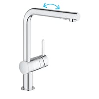 GROHE Minta 30274000 Kuchynská batéria s vyťahovacou spŕškou, s prepínaním 2 druhov prúdov, výpusť v tvare L, jednootvorová montáž, chróm 8