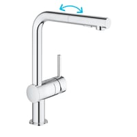 GROHE Minta 30274000 Kuchynská batéria s vyťahovacou spŕškou, s prepínaním 2 druhov prúdov, výpusť v tvare L, jednootvorová montáž, chróm 1