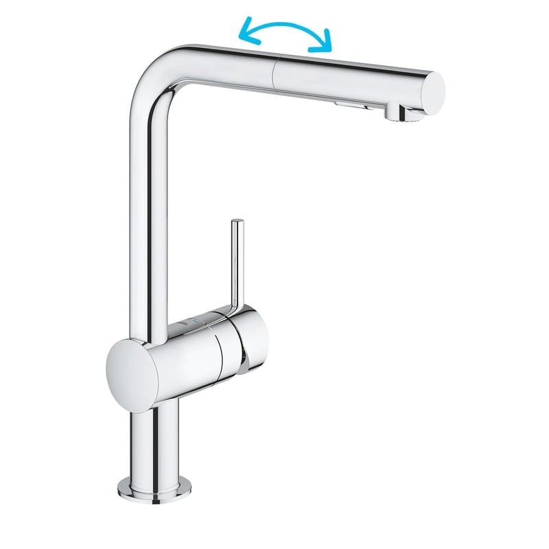 GROHE Minta 30274000 Kuchynská batéria s vyťahovacou spŕškou, s prepínaním 2 druhov prúdov, výpusť v tvare L, jednootvorová montáž, chróm