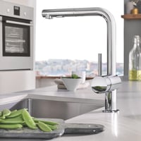 GROHE Minta 30274000 Kuchynská batéria s vyťahovacou spŕškou, s prepínaním 2 druhov prúdov, výpusť v tvare L, jednootvorová montáž, chróm 7