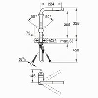 GROHE Minta 30274000 Kuchynská batéria s vyťahovacou spŕškou, s prepínaním 2 druhov prúdov, výpusť v tvare L, jednootvorová montáž, chróm 5