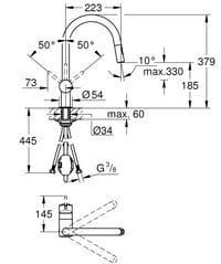 Baterie de bucătărie GROHE Minta cu duș extractibil dual, pivotare 360°, 2 tipuri de jet, crom, 32321002 3