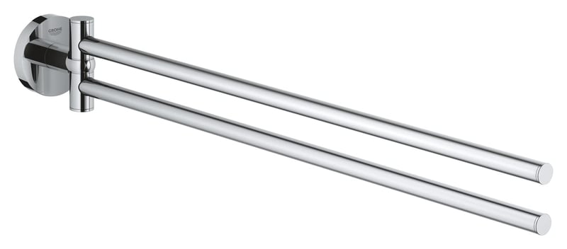 Suport dublu pentru prosoape GROHE Start 41183000 pentru 2 prosoape mari de mâini, 44 cm, pivotant, fixare mascată, cu șuruburi și dibluri, crom