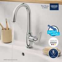 Baterie lavoar înaltă GROHE Swift 24330001, economisire apă, 31 cm, crom, cu ventil pop-up, unealtă 3 în 1, instalare ușoară 4