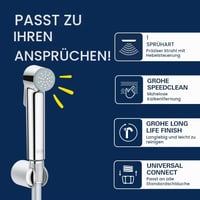 Set bideu WC GROHE Tempesta – Pară de duș cu 1 jet, furtun 1,25 m, suport de perete, crom 3