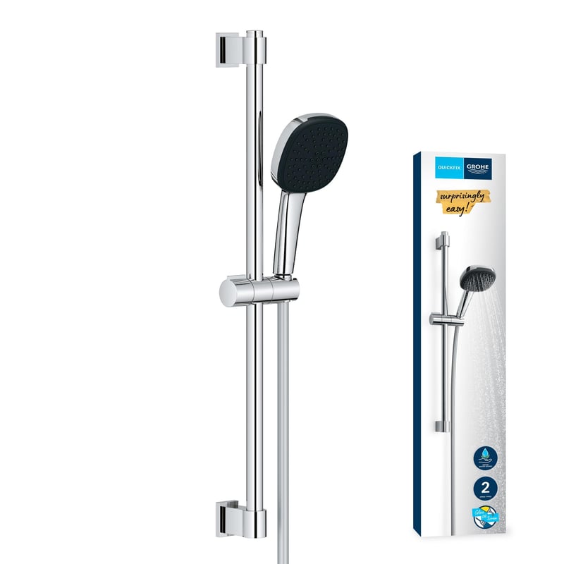 GROHE Vitalio 110 26398001 Úsporná sprchová súprava 8 l/min, 2 druhy prúdu, 1,75 m hadica, 60 cm sprchová tyč, montáž lepením alebo vŕtaním, hranatá, chróm